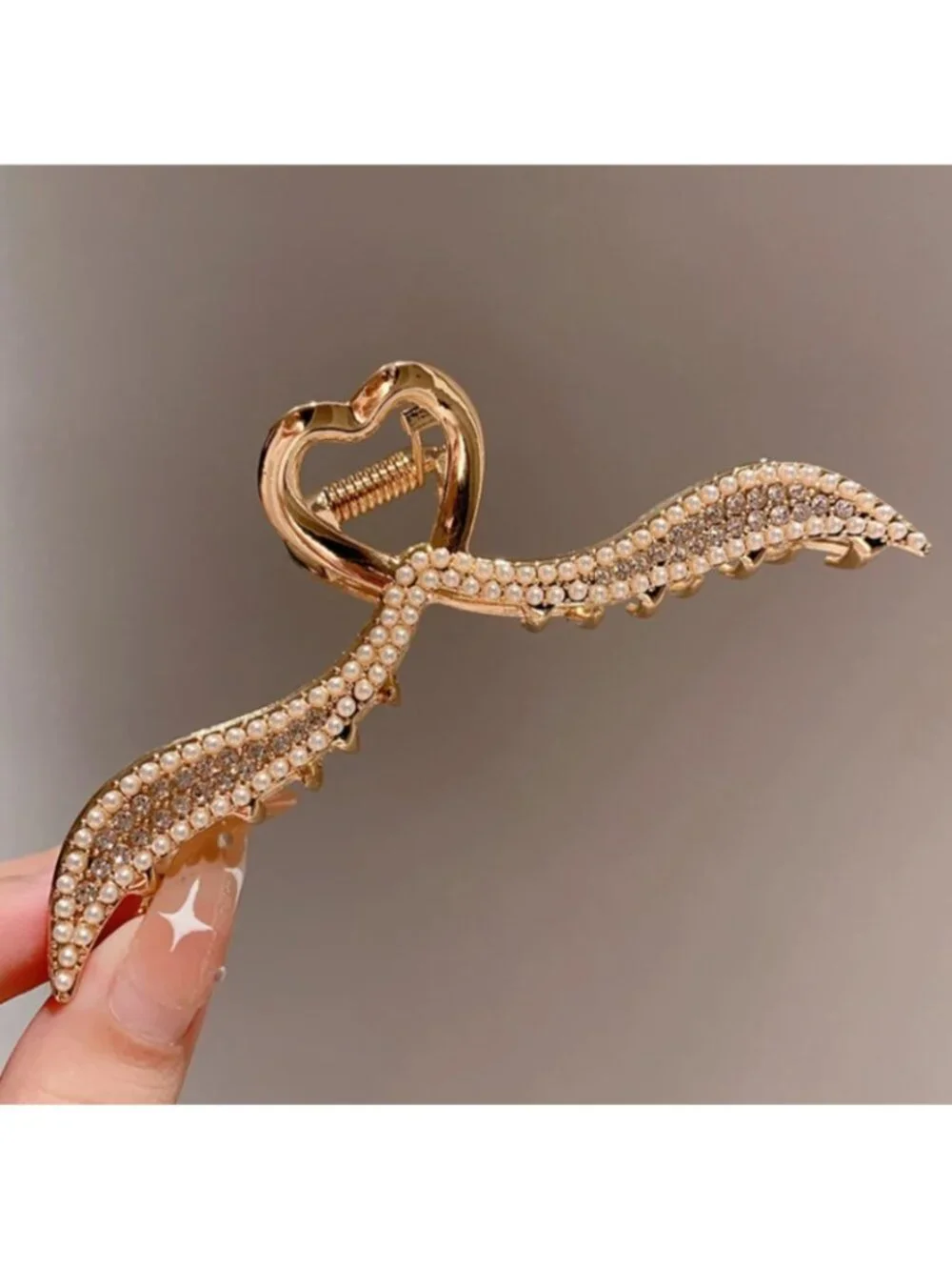 Elegant Pearl & Rhinestone Wavy Hair Claw Clip Metallic Statement Hair Accessory